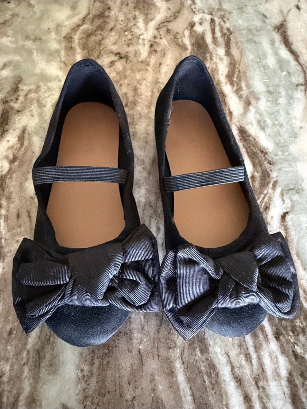 Girls Black Bow-Front Mary Jane Flats
